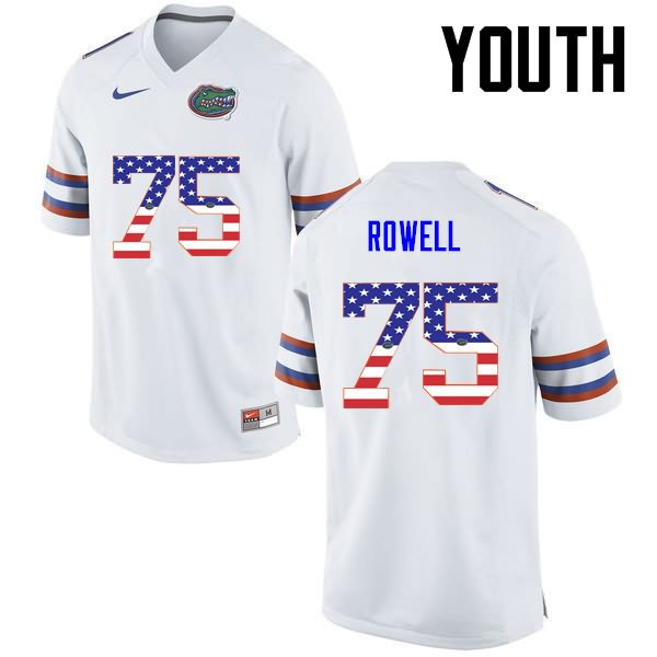 NCAA Florida Gators Tanner Rowell Youth #75 USA Flag Fashion Nike White Stitched Authentic College Football Jersey PEA0864FH